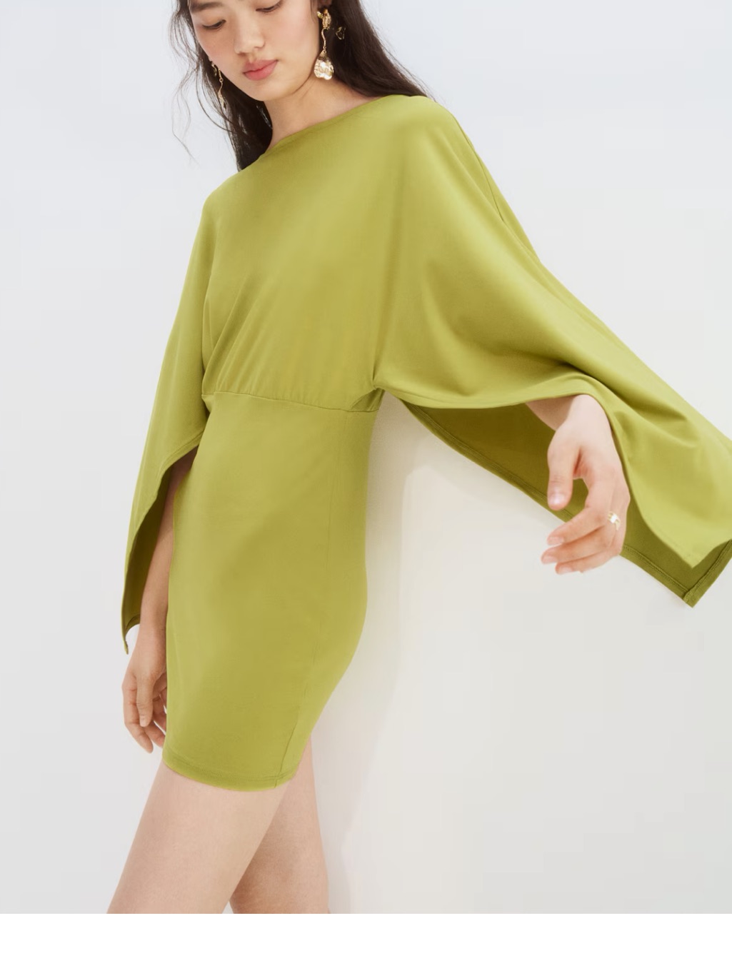 H&M Nwt Olive Green Cape Sleeve Mini Dress Stretchy